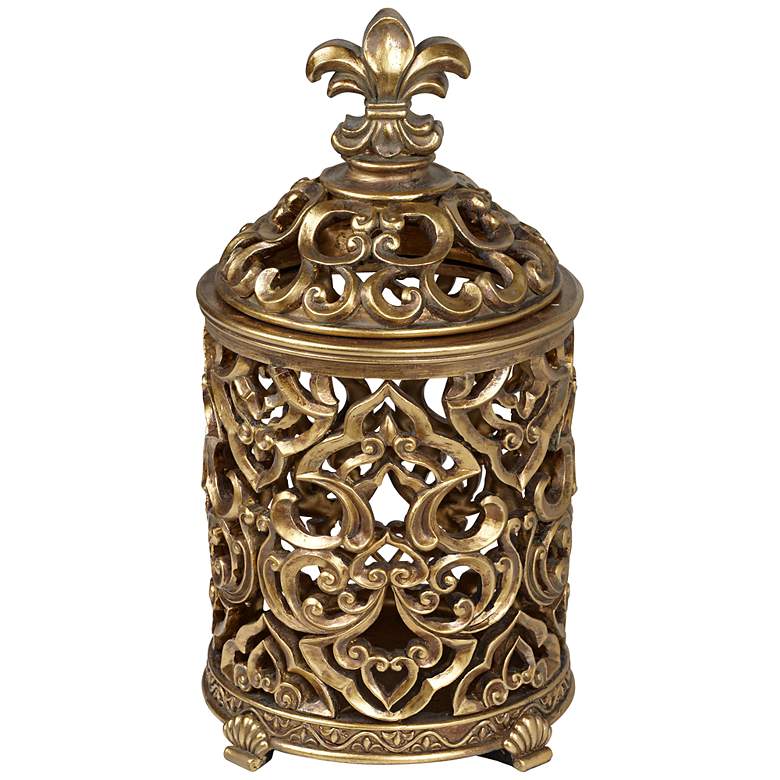 Image 2 Sherise Fleur-de-Lis 12 1/2" High Antique Gold Jar