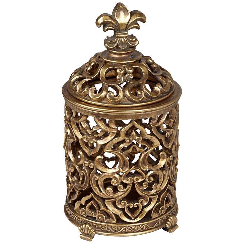 Image 3 Sherise Fleur-de-Lis 12 1/2 inch High Antique Gold Jar more views