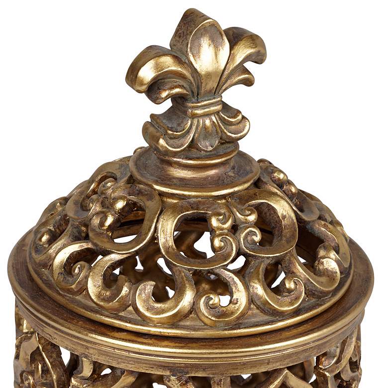 Sherise Fleur-de-Lis 12 1/2&quot; High Antique Gold Jar more views