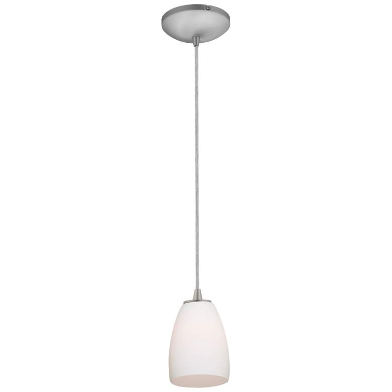 Image 1 Sherry 4.5" Wide Brushed Steel Cord Hung Pendant w/ Opal Glass Shade
