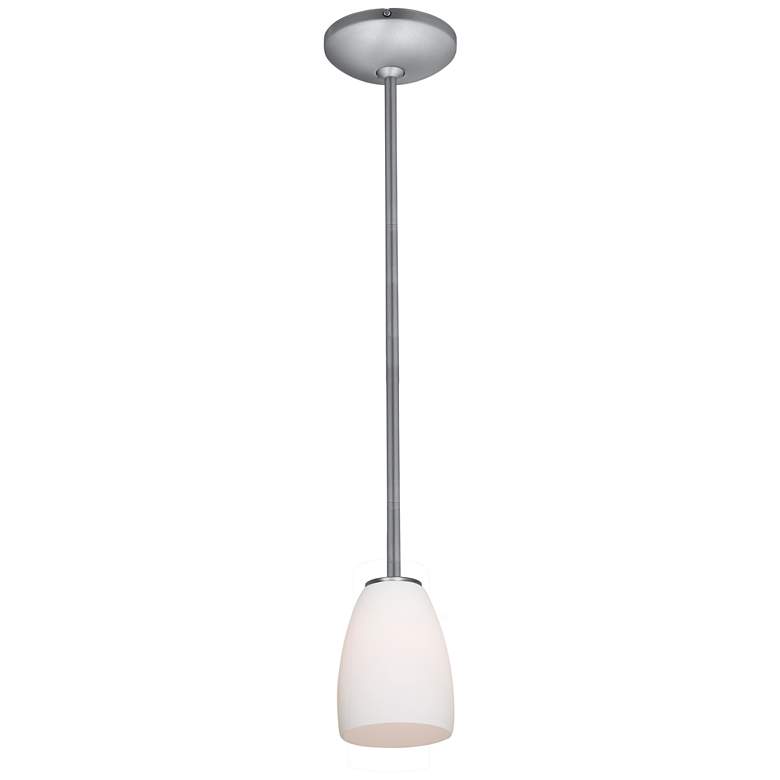 Image 1 Sherry 4.5" Wide Brushed Steel Stem Hung Pendant w/ Opal Glass Shade