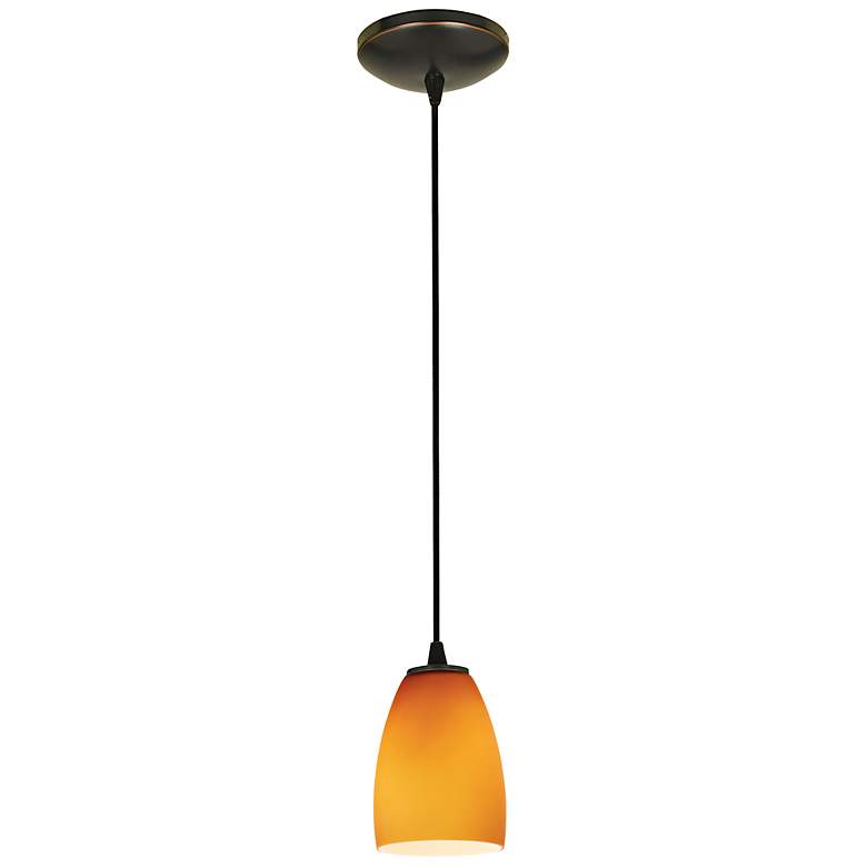 Image 1 Sherry 4 1/2" Wide Bronze and Amber Glass Mini Pendant