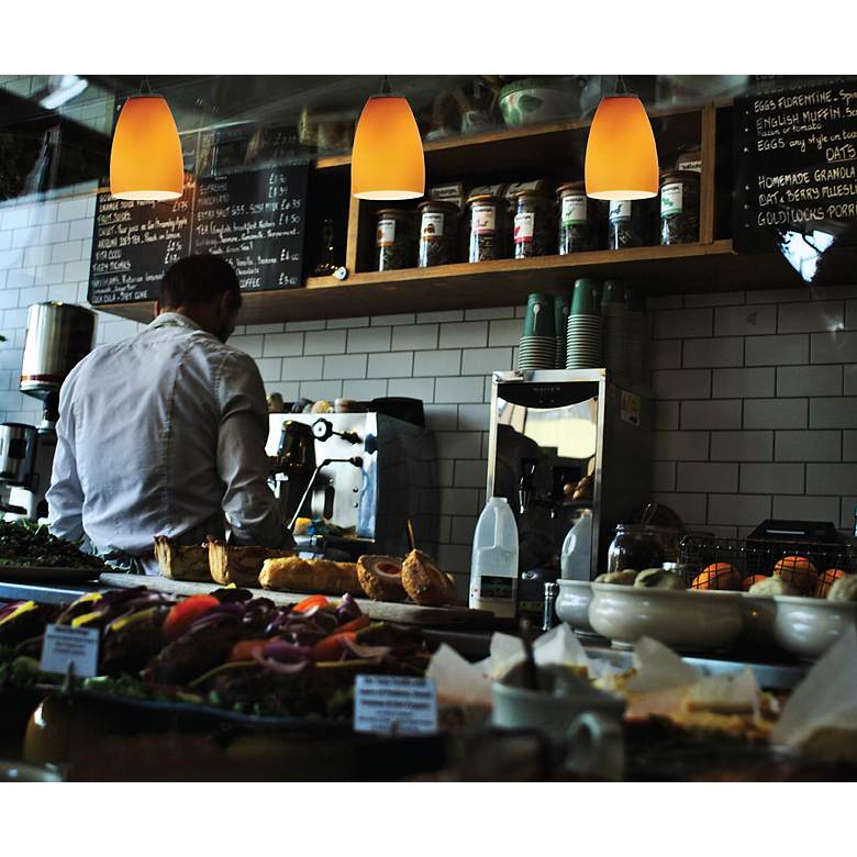 Image 2 Sherry 4 1/2" Wide Brushed Steel Mini Pendant w/ Amber Glass more views