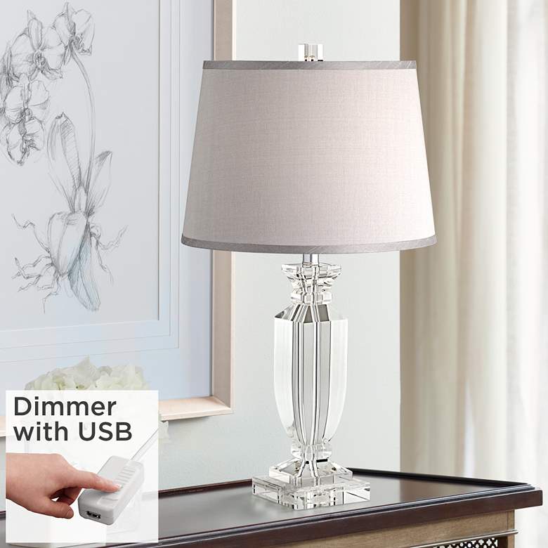 Image 1 Sherry Crystal Table Lamp with Gray Shade With USB Dimmer