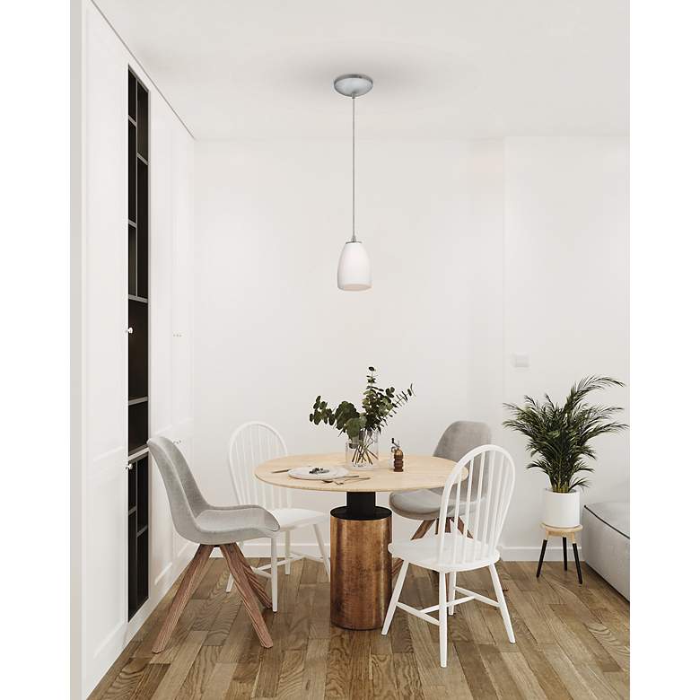 Image 2 Sherry - E26 LED Cord Pendant - Brushed Steel Finish, Opal Glass Shade more views