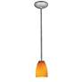 Sherry - Glass Pendant - Rods - Brushed Steel Finish, Amber Glass Shade