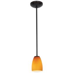 Sherry - Glass Pendant - Rods - Oil Rubbed Bronze Finish, Amber Glass Shade