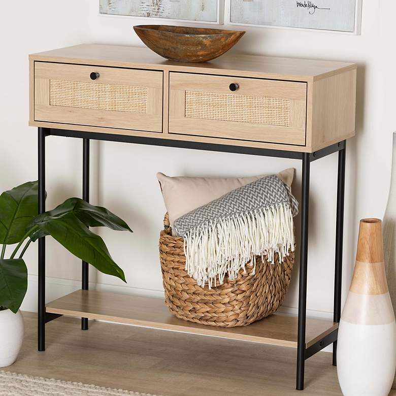Image 1 Sherwin 31 1/2" Wide Light Brown Wood 2-Drawer Console Table