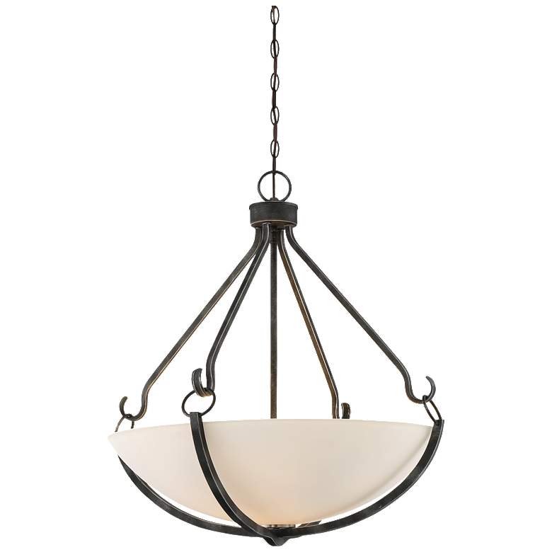 Image 1 Sherwood 26" Wide Iron Black Pendant Light w/ Frosted Glass
