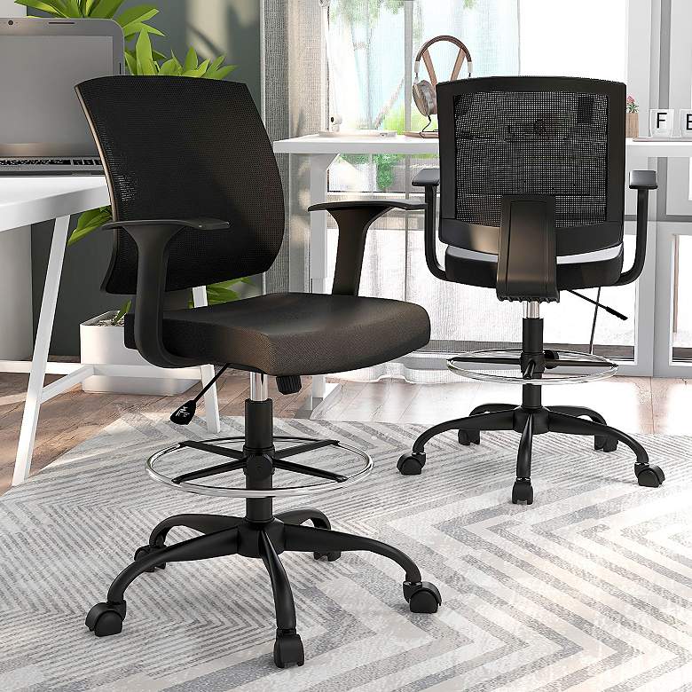 Image 1 Shewsbury Black Fabric Adjustable Office Chairs Set of 2