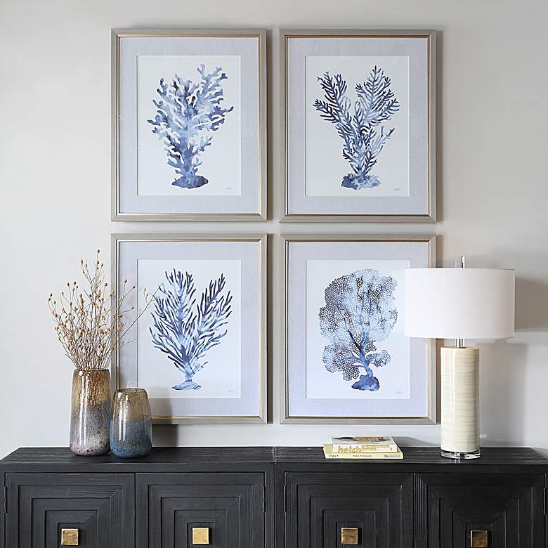 Image 1 Shibori Coral 32 1/4" High Framed Print Wall Art Set of 4