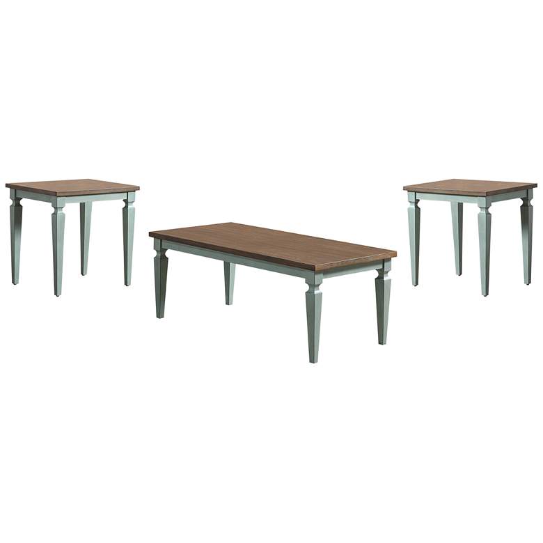 Image 3 Shideler Antique Blue and Oak 3-Piece Coffee Table Set