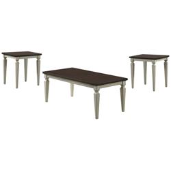 Shideler Antique White and Brown 3-Piece Coffee Table Set
