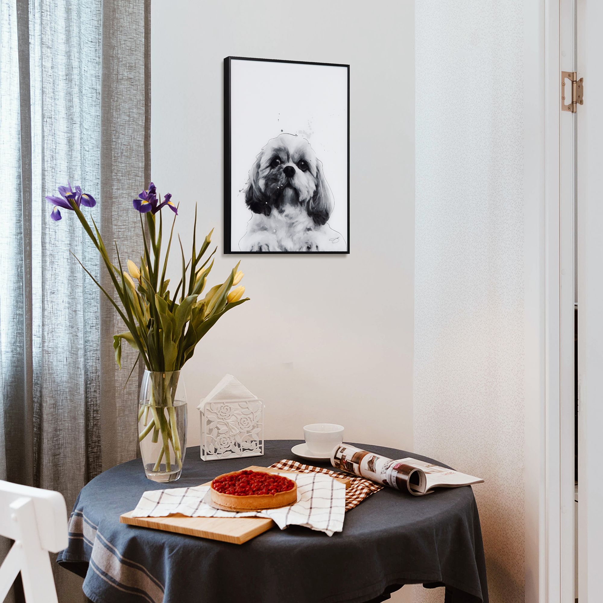 Shih-Tzu 24" High Rectangular Framed Glass Wall Art in scene