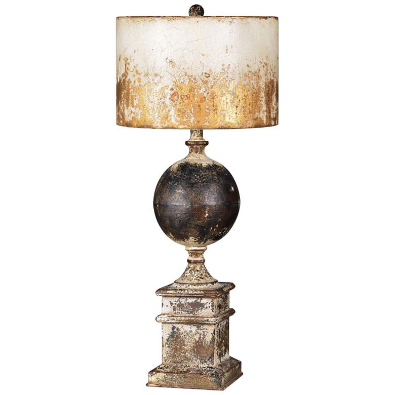Shiloh Metal Cream, Black and Brown Weathered Rustic Table Lamp