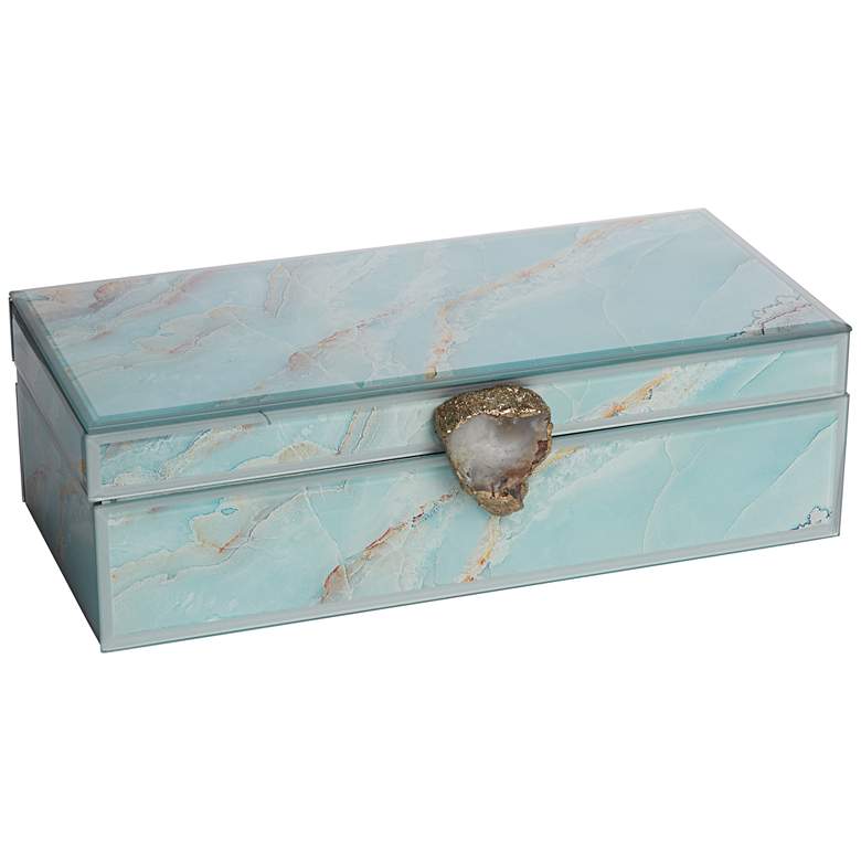 Image 1 Shiny Blue Agate 11 inch Wide Glass Decorative Box