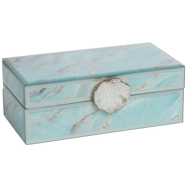 Shiny Blue Agate 7 1/2&quot; Wide Glass Decorative Box
