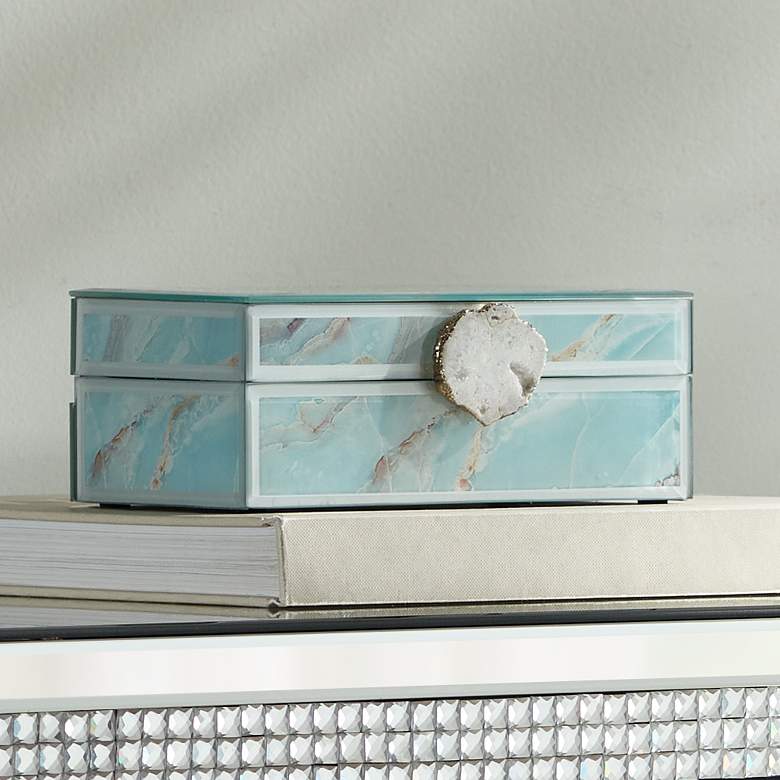 Image 1 Shiny Blue Agate 7 1/2" Wide Glass Decorative Box