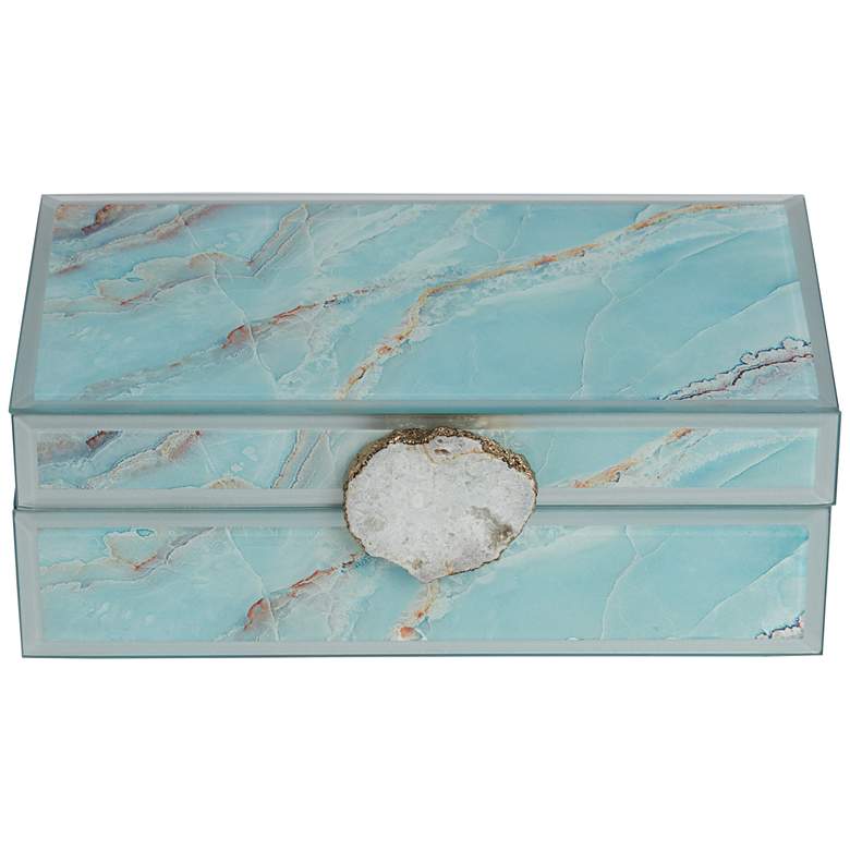 Shiny Blue Agate 7 1/2&quot; Wide Glass Decorative Box more views