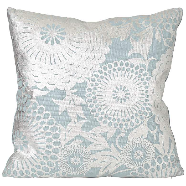 Image 1 Shiny Flower 18 inch Square Metallic Blue Designer Pillow