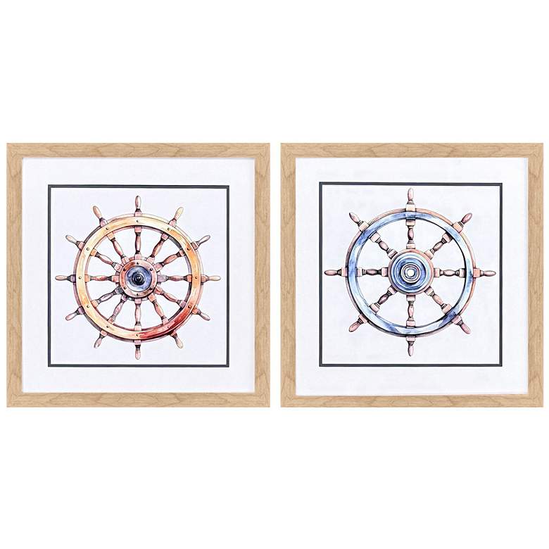 Image 1 Ships Wheel 18"W x 18"H Framed Wall Art Set of 2
