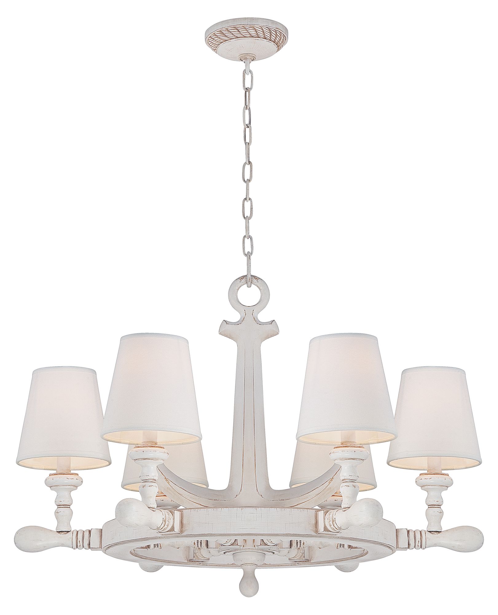 Ships Wheel 30" Wide Antique Cottage 6-Light Coastal Chandelier