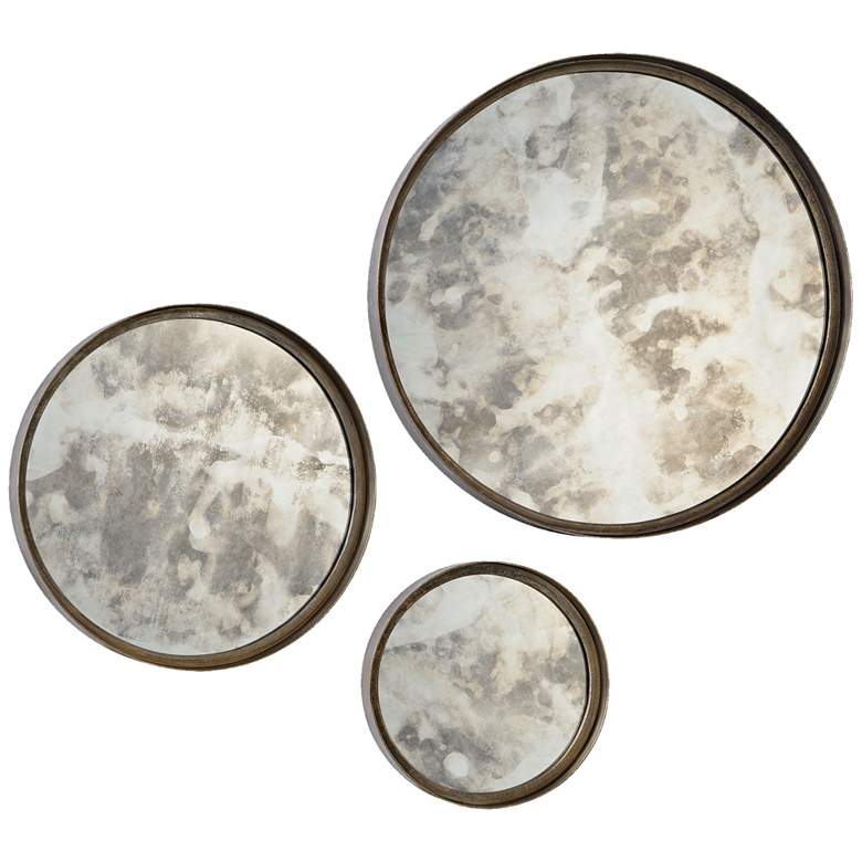 Image 1 Shire Distressed Antique Silver Decorative Round Wall Mirrors Set of 3