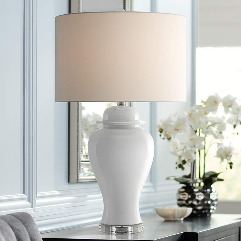 Image 1 Shiroi White Crackle Ceramic Ginger Jar Table Lamp