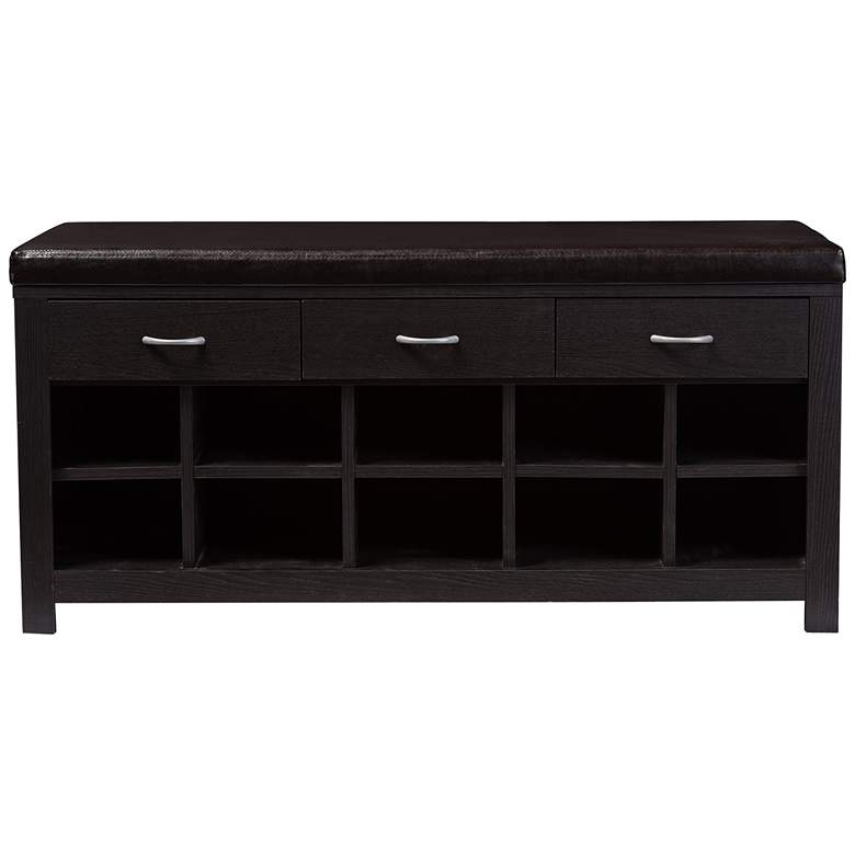 Image 2 Shoe Storage 41 3/4 inch Wide Espresso Leather Entryway Bench more views