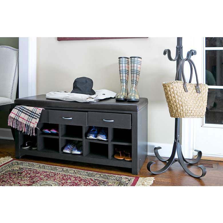 Image 5 Shoe Storage 41 3/4 inch Wide Espresso Leather Entryway Bench more views