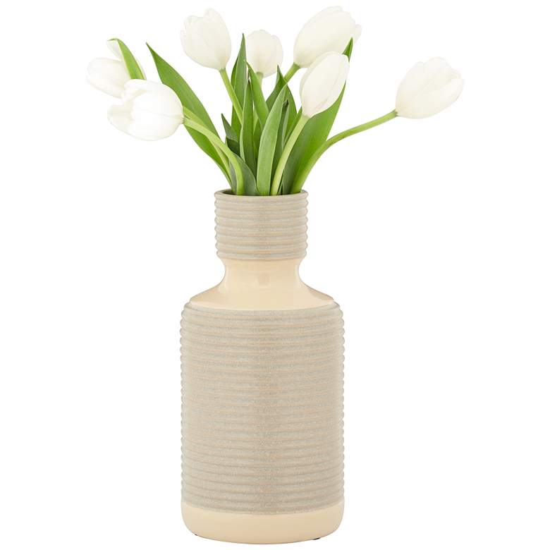 Image 5 Shoji 12 inch High Cream and Gray Ceramic Decorative Vase more views