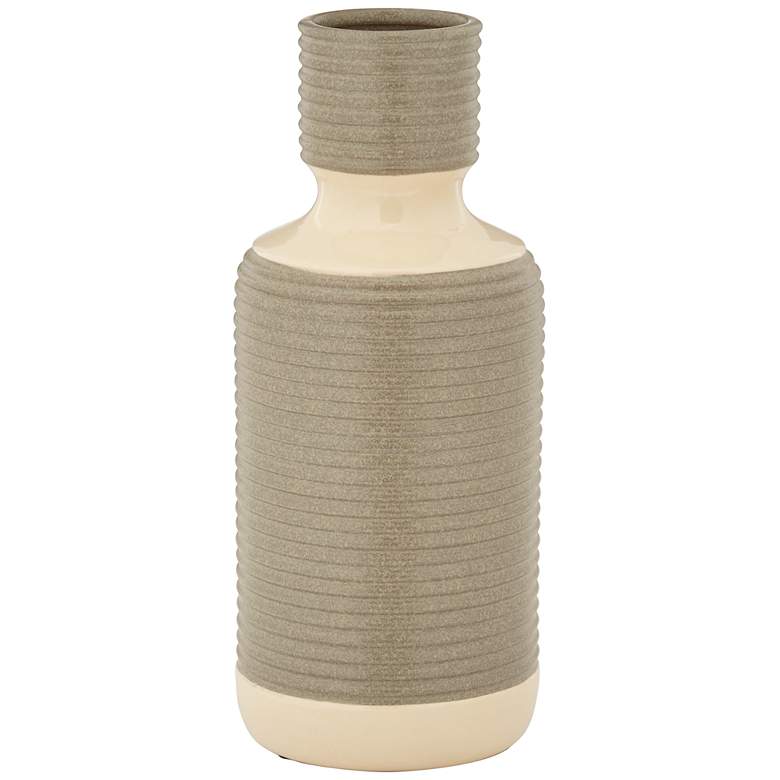 Image 1 Shoji 14 1/2" High Cream and Brown Ceramic Decorative Vase