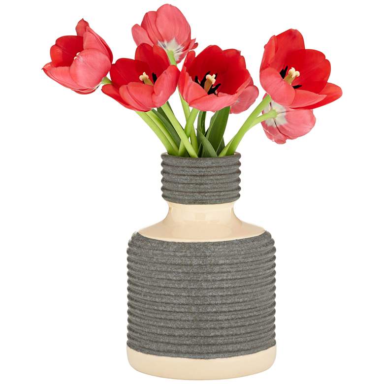 Image 5 Shoji 7 3/4 inch High Cream and Brown Ceramic Decorative Vase more views