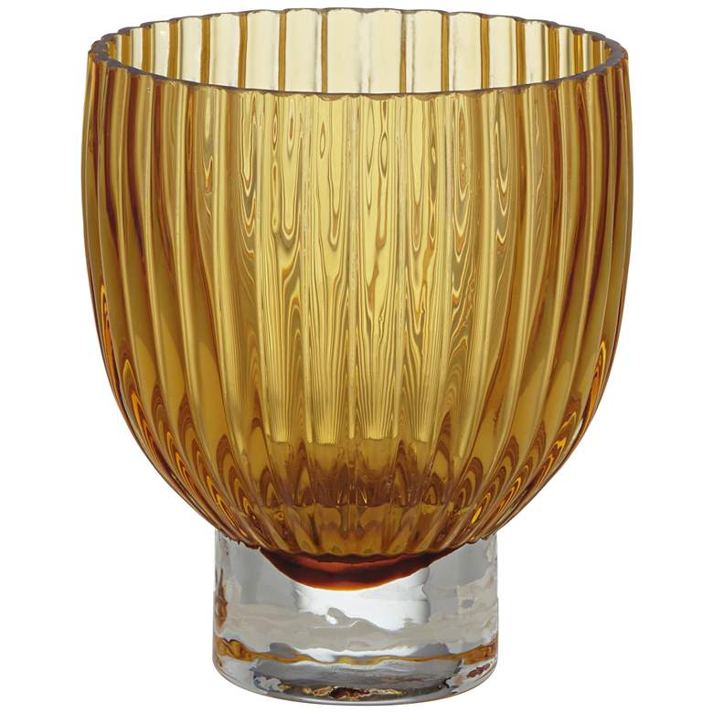 Image 3 Short Amber 5 inch High Ribbed Glass Vase and Candle Holder