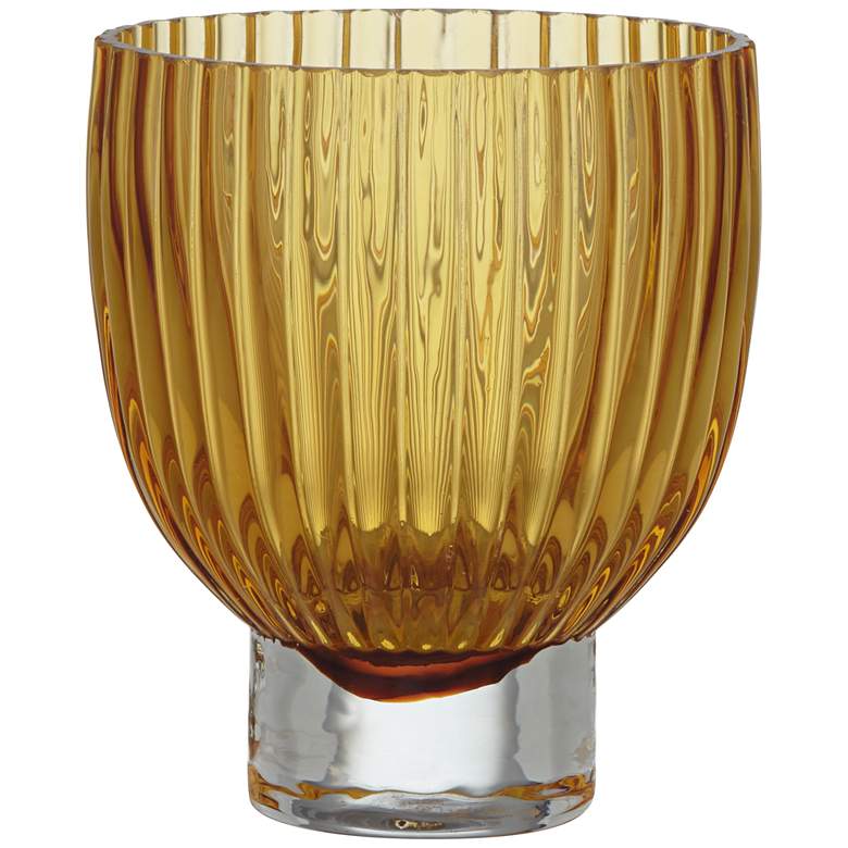 Image 5 Short Amber 5 inch High Ribbed Glass Vase and Candle Holder more views