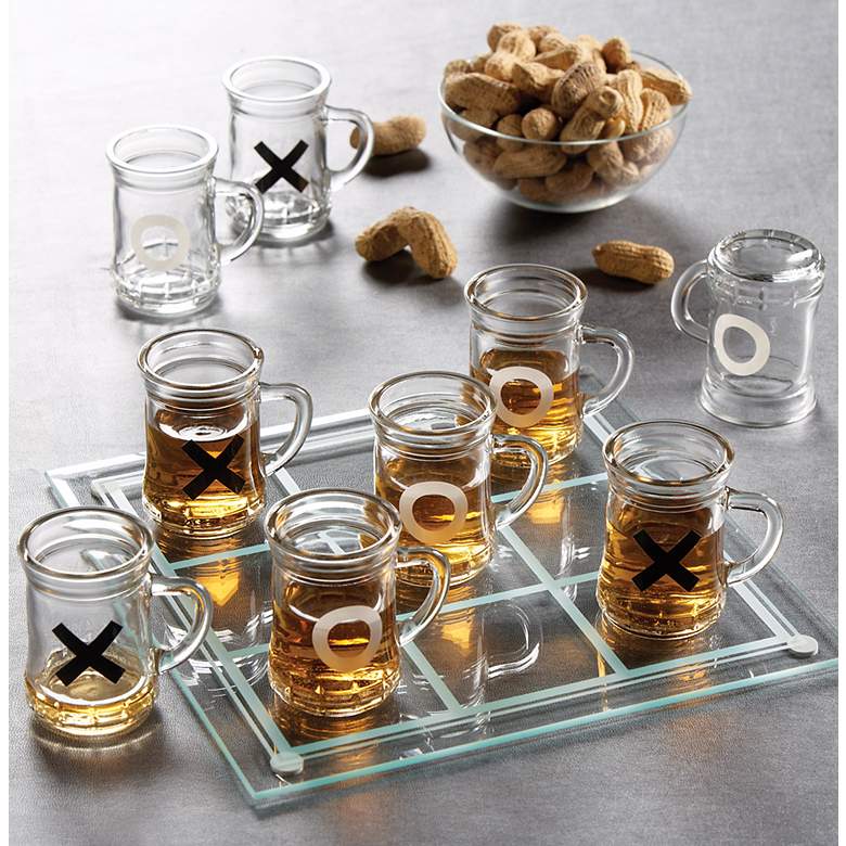 Image 1 Shot Glass Tic-Tac-Toe Drinking Game Set with Mini Beer Mugs