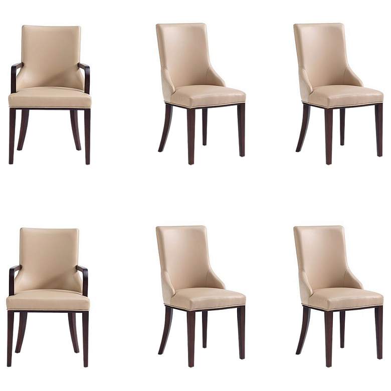 Image 1 Shubert 6-Piece Modern Faux Leather and Velvet Dining Chair Set in Tan