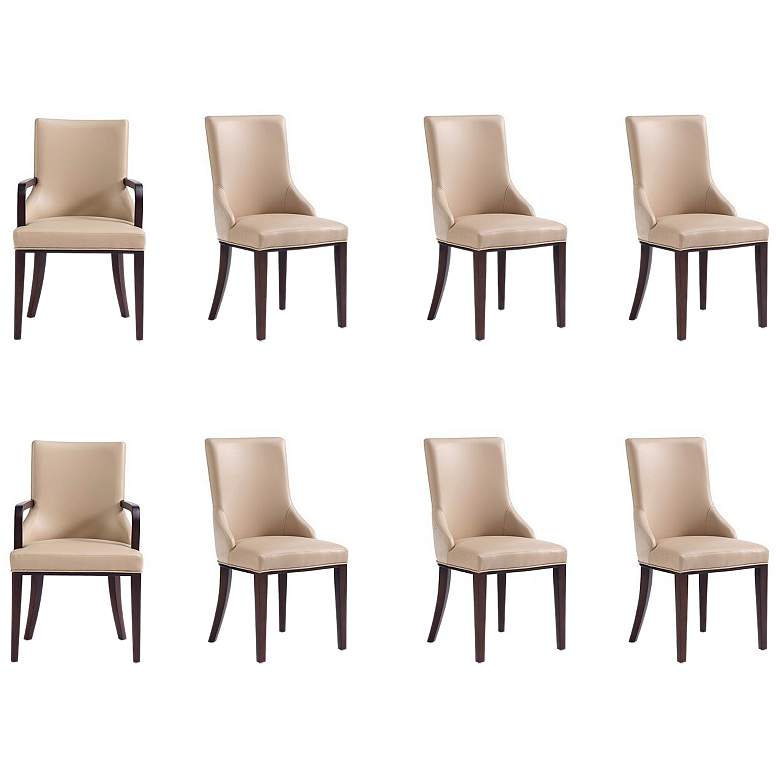Image 1 Shubert 8-Piece Modern Faux Leather and Velvet Dining Chair Set in Tan