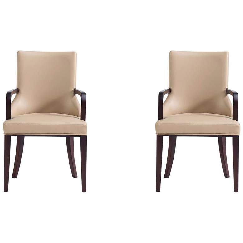 Image 1 Shubert Modern Faux Leather and Velvet Dining Armchair in Tan (Set of 2)