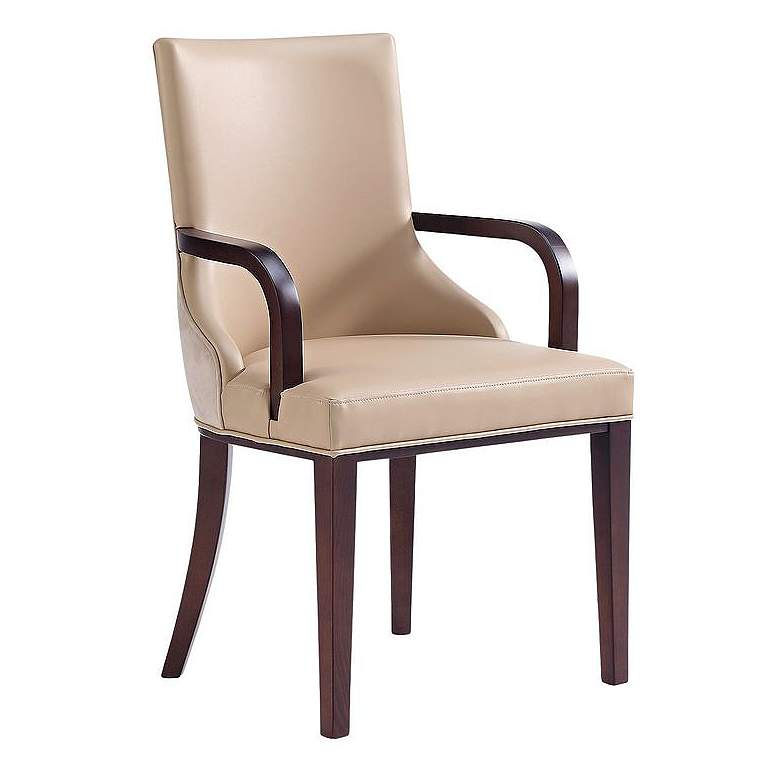 Image 1 Shubert Modern Faux Leather and Velvet Dining Armchair in Tan