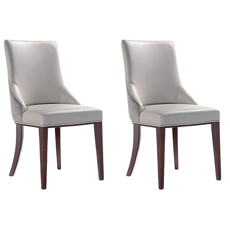 Image 1 Shubert Modern Faux Leather and Velvet Dining Chair in Light Grey-Set of 2