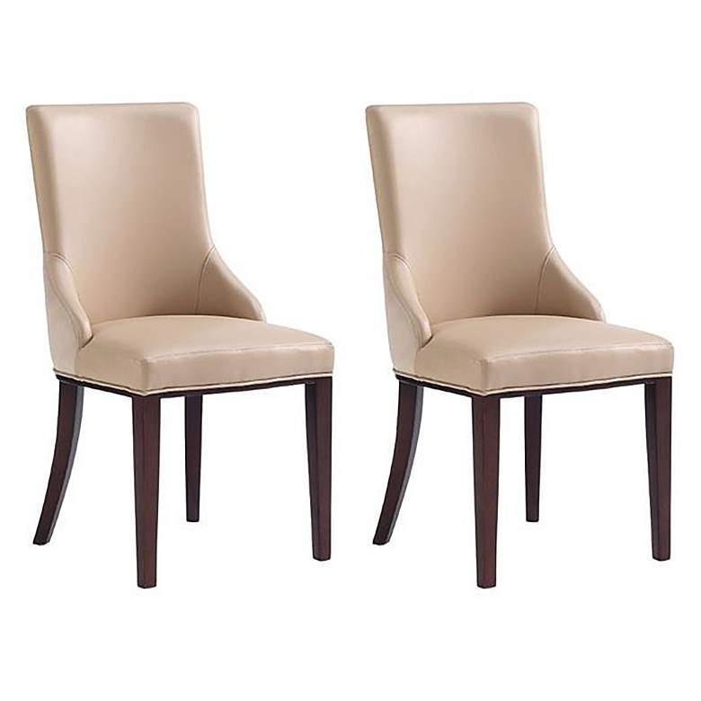 Image 1 Shubert Modern Faux Leather and Velvet Dining Chair in Tan (Set of 2)