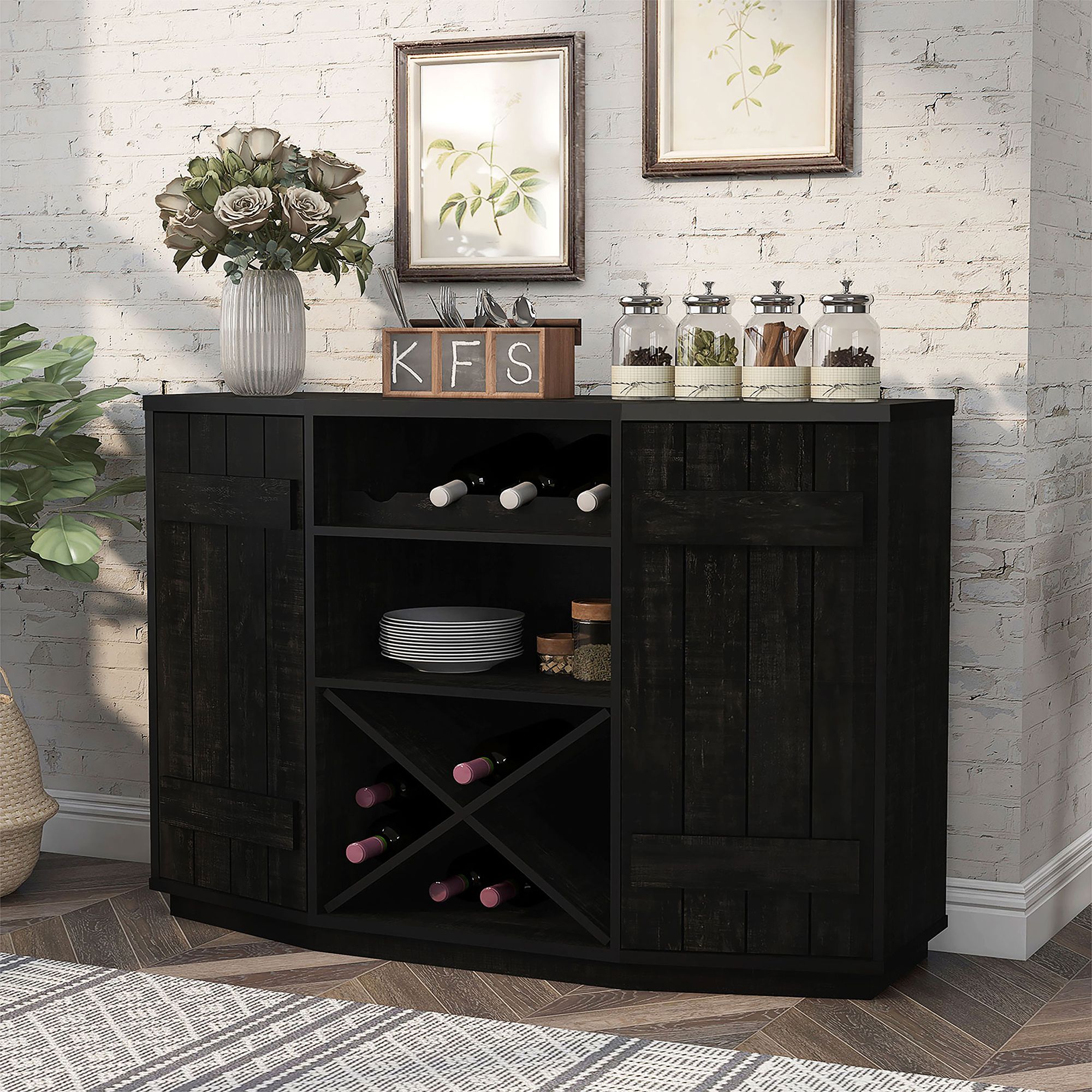 Shutler 47 1/4" Wide Reclaimed Black Oak Wood 5-Shelf Buffet