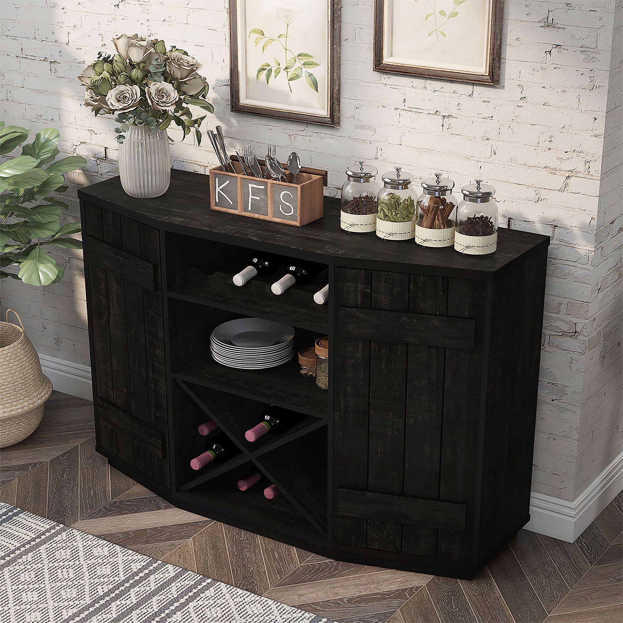 Shutler 47 1/4" Wide Reclaimed Black Oak Wood 5-Shelf Buffet