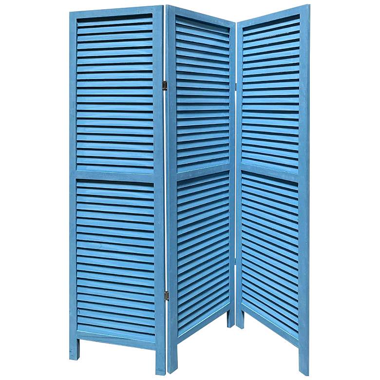 Image 2 Shutter 48" Wide Blue Slat 3-Panel Screen/Room Divider