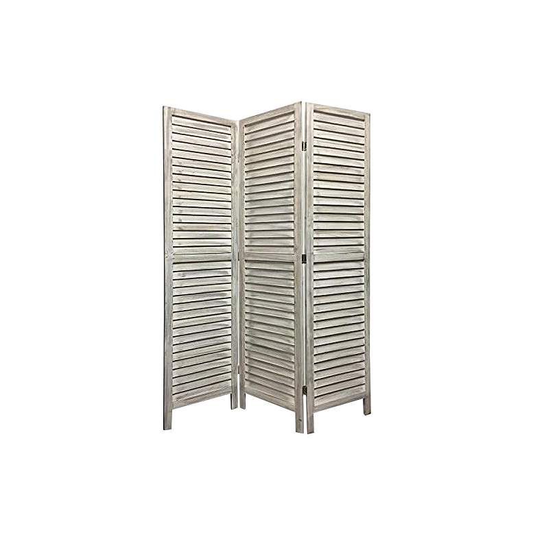 Image 2 Shutter 48 inchW Washed White Slat 3-Panel Screen/Room Divider