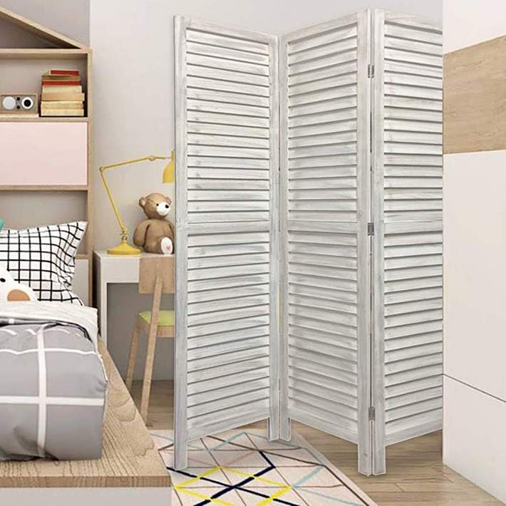 White Finish Wood Shutter 3 Panel Room Divider Screen White Finish Wood Shutter 3 Panel Room Divider Screen