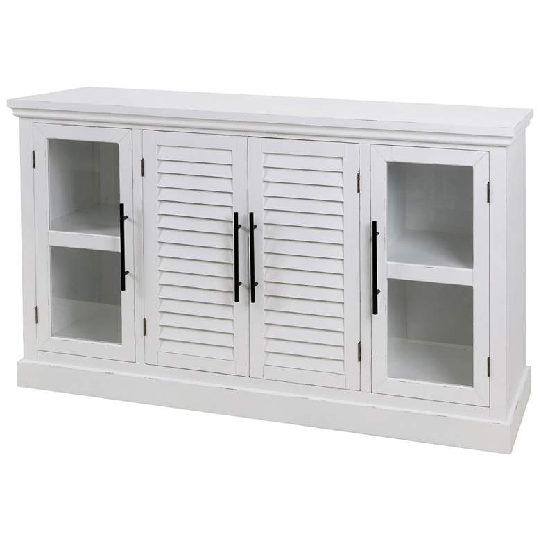 Image 1 Shutter White 60 inch Wide Wood Black Handle 4-Door Cabinet
