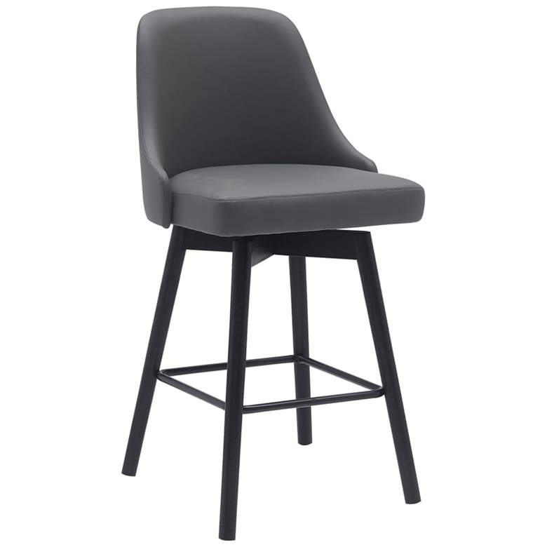 Image 1 Sicily 26 in. Swivel Barstool in Black Wood and Grey Faux Leather