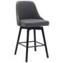 Sicily 26 in. Swivel Barstool in Black Wood and Grey Faux Leather